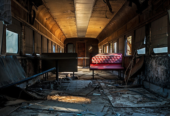 An abandoned railcar that was converted into a restaurant at one point; found in rural central North Carolina.