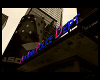 A selective color treatment of the iconic NYPD substation in New York's Times Square.