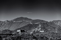 Black and white shot looking west along the Great Wall.