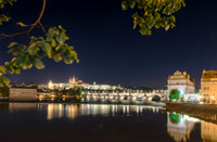 The Charles Bridge crossing the Vltava River in central Prague.